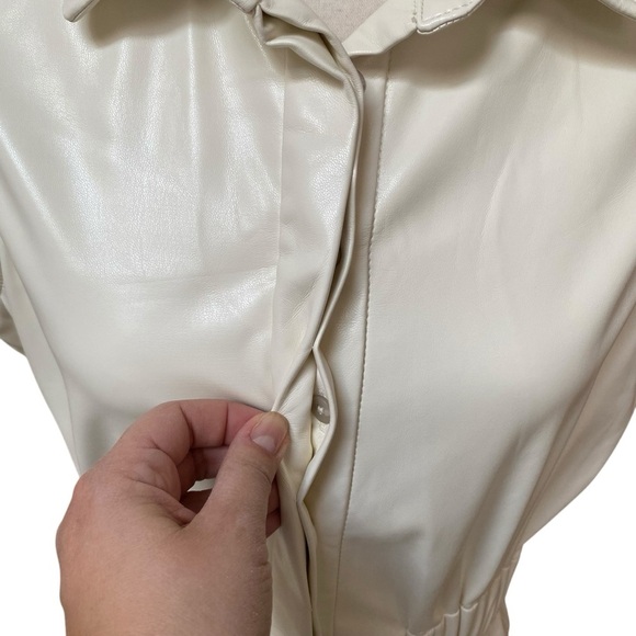 House of Harlow 1960 Arctic Wolf Faux Leather Midi Shirt Dress Size M NWT - Picture 3 of 16